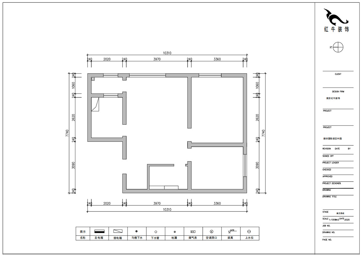 朱明琪｜朗诗国际街区(中园)6-401-100㎡-中古风｜2室2厅1卫｜老房装修｜定制家｜全包10万｜00_01原始结构图